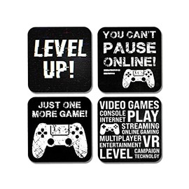DV DESIGN 4 x Square Gamer Coasters - Funny Game Level Gaming Boys Teen Kids Gift #77904