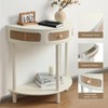 Wnutrees Rattan Half Moon Console Table, Modern Entryway Table with