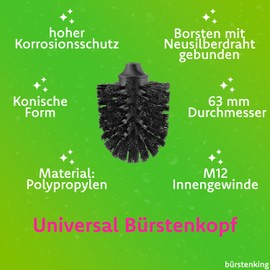 Bürstenking Toilet Replacement Brush Head, 63mm, Toilet Brush Head Set Fits M12 Toilet Brushes, Bristle Replacement Toilet Brush Head, with M12 Female Thread, Pack of 5, Black