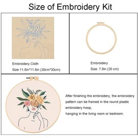 MINGHAM Embroidery Starter Kits, Set of 4 Line Art Girls Embroidery Kits, Original Body Art Floral Pattern.