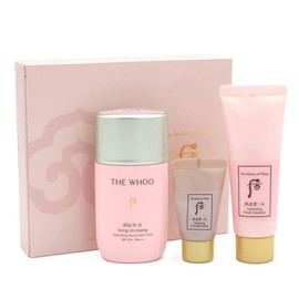 THE WHOO Hydrating Sunscreen Fluid Special 3 pcs Set (60ml UV Protective Lotion SPF 50+/PA+++, 13ml Overnight Mask, 40ml Foam Cleanser). Cooling-Anti-Aging-Moisturizing formula. Made in Korea