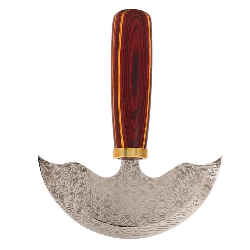 Round Leather Knifes Incisive Blade High Hardness Polished Wooden Handle