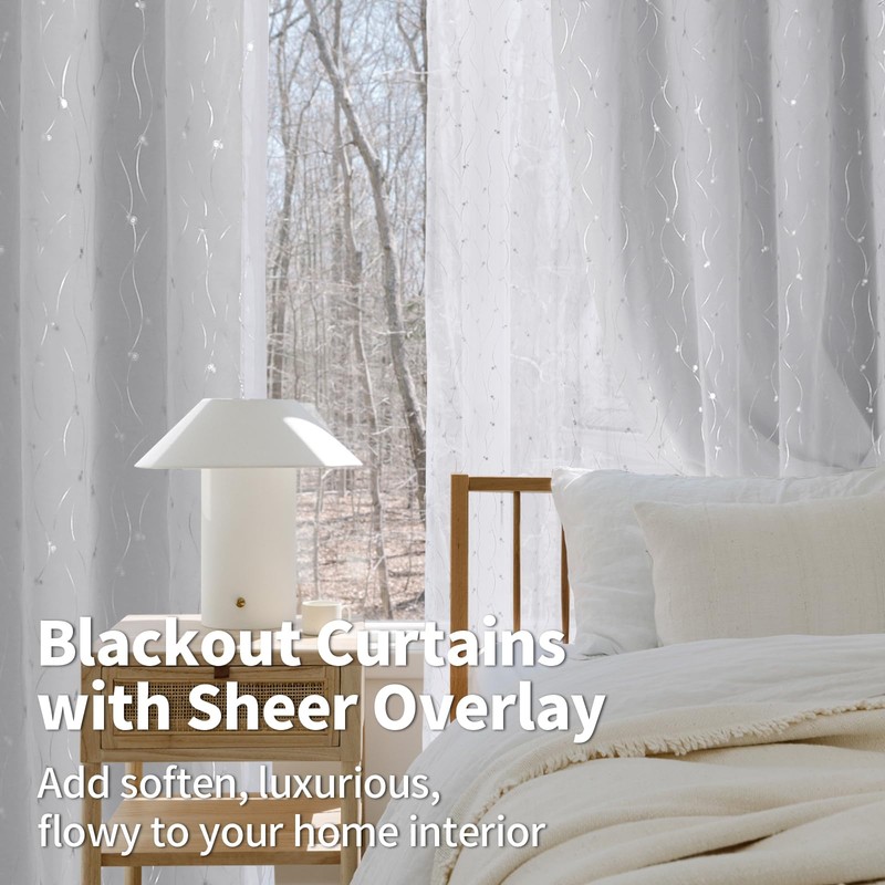 BGment Room Darkening Curtains with Sheer Overlay, Thermal Insulated Double
