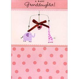Designer Greetings Elephant and Giraffe Mobile with Ribbon and Gems 3D Hand Decorated Designer Boutique Keepsake New Baby Granddaughter Congratulations Card