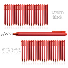 CRYLLIS 50pack No Bleed Black Barrel Click Pens,Smooth Writing,1000m Writing Capacity,Perfect For Office, Study, Daily Tasks. (Red)