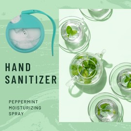POCKET CARE–Organic Moisturizing Refillable Hydrating Peppermint Hand Sanitizer Spray (25 ml/8.45 FL OZ) Preppy,Portable with Strap, Mini Travel Keychain– 100% Natural Power Mist