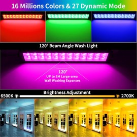LED Stage Wash Light Bar - 2Pack 48W RGB DJ Light Bar IP66 Waterproof by Smart APP & Remote Control Wall Washer Uplight for Garden Stage Lighting Events Home Decoration Wall Display