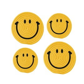 4 Pcs Coasters Smiley Face Place Mats Non-Slip Hot Pads for Coffee Tea Home Restaurant