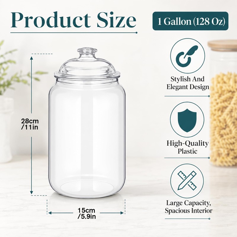 2 Pcs Plastic Candy and Cookie Jars with Lids, Clear