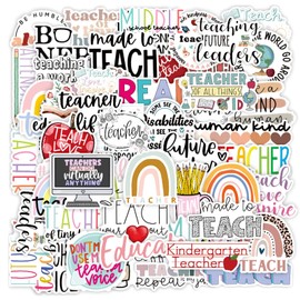 Teacher Stickers 50 Pcs, Vinyl Waterproof Stickers for Laptop Water Bottles Notebook, Teacher Appreciation Gifts in Bulk