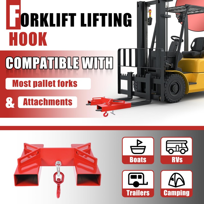 KUAFU Universal Forklift Lifting Hook 6600 LBS Capacity Forklift Lifting