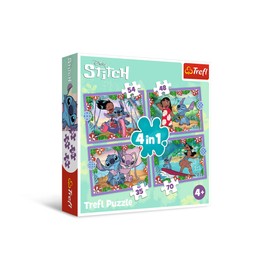 Trefl 34633, Crazy Day Lilo & Stitch Puzzle 4-in-1, 35 to 70 Elements of Different Difficulty Levels, Game for Children from 4 Years, Multicoloured