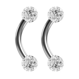 2pc 16g 1.2mm Curved J-Curve Barbell 6mm Crystal Ring Cartilage Bar Rook Daith Eyebrow Helix Cubic Zirconia Ferido