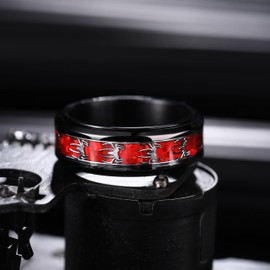 King Will Spinner Ring for Men Red Spider Rings Black Plated Stainless Steel Wedding Ring 8mm Width Mens Jewelry Size R 1/2 (9)