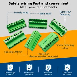 DaFuRui 10pairs 8Pin 5.08mm Pitch PCB Mount Screw，10Pcs 8Pin Phoenix Type Connector PCB Mount Screw Terminal Block Connector with 10Pcs 8Pin Plug