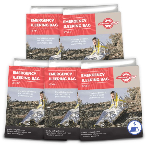 Emergency Zone Emergency Thermal Bivy Sleeping Bag, Survival Bag, 1, 5, 12, and 144 Packs Available