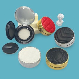 DIY Empty Mesh Cushion Compact with Leather Case and Sponge Puff (Cccbb) 15G / Leather Black V Flat Silver 4ea