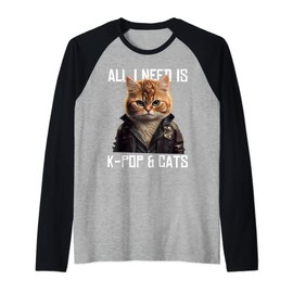 All I Need Is K-Pop and Cats KPop Music Outfit Dress Korean Raglan Baseball Tee