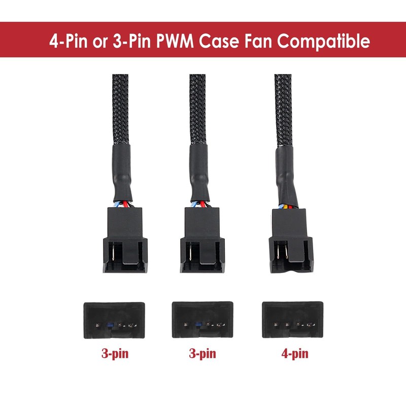 JBtek 10.4 Inch PWM Fan Splitter Cable Pack - 3