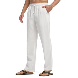 Willit Men's Linen Pants Casual Beach Summer Pants Drawstring Lightweight Yoga Linen Trousers 30" White XL