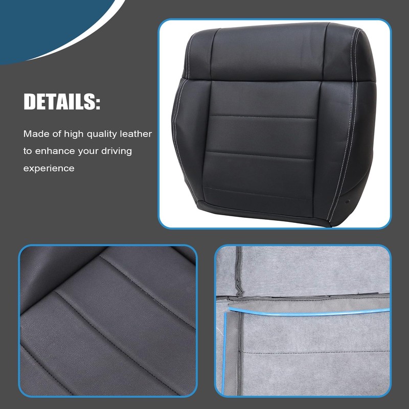 Priprilod Black Leather Driver Side Bottom Replacement Seat Cover Compatible