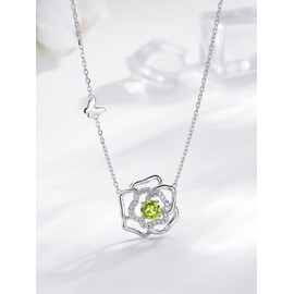 Leva Jewkis 925 Sterling Silver Birthstone Necklace for Women Created Gemstone Necklaces Flower Camellia Jewellery Gifts for Women Girls Adjustable Chain, Sterling Silver