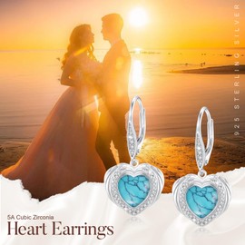 MEDWISE Moonstone/Opal/Turquoise Drop Earrings Women's 925 Sterling Silver Wing Earrings with Heart Opal Earrings Wings Jewellery for Mother Mum Women Girls Wife Gift, Sterling Silver