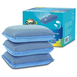 Miracle Microfiber Kitchen Sponge by Scrub-It - Non-Scratch Heavy Duty Dishwashing Cleaning sponges- Machine Washable - (Blue)