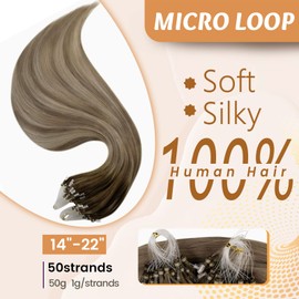 RUNATURE Micro Loop Extensions Real Hair 1 g Balayage Brown Blonde 35 cm Cold Fusion Micro Ring Real Hair Extensions 50 g 50s Invisible Micro Links Hair Extensions Real Hair Colour #3/8/22