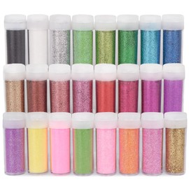 PIXGLITTER Fine Glitter Set, 24 Colors Craft Glitter Powder Set, Multi Assorted Set Extra Fine Glitter for Resin Art Crafts Tumbler Scrapbook Jewelry Making, Body Face Hair Glitter (24 Colors Set)