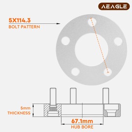 AEagle 5mm Wheel Spacers 5x114.3 Hub Bore 57.1mm for Mazda 3 5 6 CX-3 CX-5; for Hyundai Genesis G70 G80 GV70 Mitsubishi, Forged Aluminum Wheel Adapters 2PCS