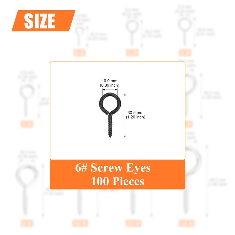 HELIFOUNER 100 Pieces 6# Screw Eyes, Screw in Eye Hooks,