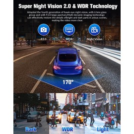 PFATURKHN Dash Cam for Car,WiFi Car Camera,4K Front and Inside and 1080P Rear,with Night Vision,Parking Mode,Motion Detection,Smart App Control,Support 256GB Max