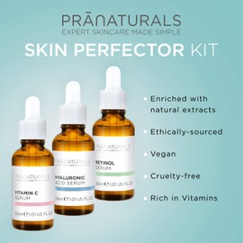 PraNaturals Skin Perfector Face Serum Kit 3 x 30 ml - Hyaluronic Acid, Retinol & Vitamin C - Removes Wrinkles and Wrinkles with Natural Oils and Vitamins