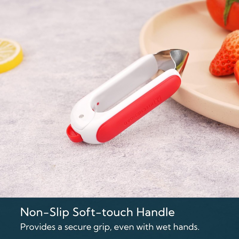 KITCHENDAO Strawberry Huller Corer Stem Remover with Safety Lock, Non-Slip