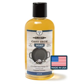 CLARK'S Cast Iron Cleaner 12 oz, Made in USA, Plant Based Coconut Cast Iron Soap for Skillets, Griddles Etc. - Protects, and Restores Cookware