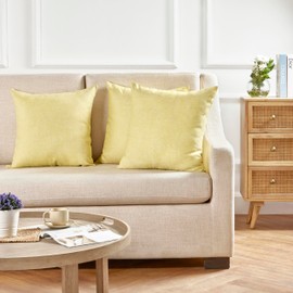 Solino Home Linen Pillow Cover 20 x 20 Inch - 100% European Flax Chambray Lemon Yellow Decorative Throw Pillow Case with Invisible Zipper - Montauk, Accent Cushion Cover for Couch, Sofa, Bed, Chair