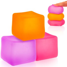 MUYMUT Sensory Stress Cube 3-Pack – High-Density Gel Filled Squishy Toys with Matte Texture for Kids & Adults, Stress and Anxiety Relief Fidget, Autism-Supportive, Orange, Purple, and Pink