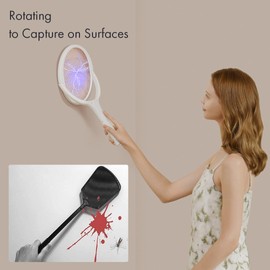GeckoMan Rotating Head Electric Fly Swatter Racket Rechargeable Bug Zapper Racket Bug Zapper Indoor Fly Zapper Mosquito Zapper Flies Killer for Indoors