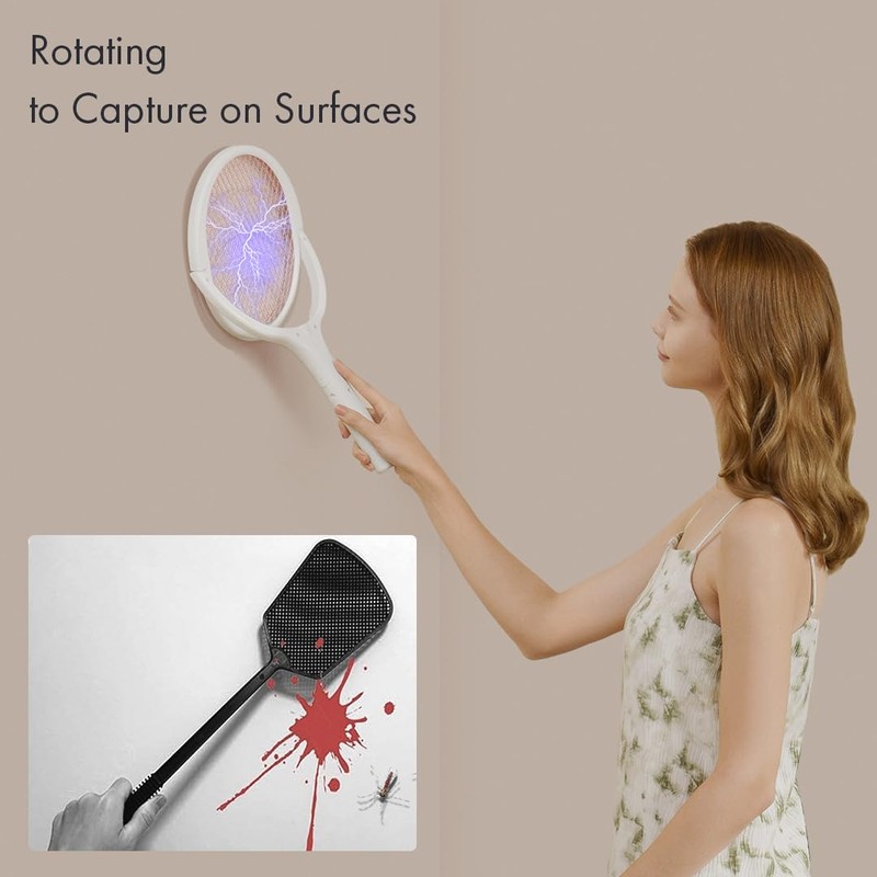 GeckoMan Rotating Head Electric Fly Swatter Racket Rechargeable Bug Zapper