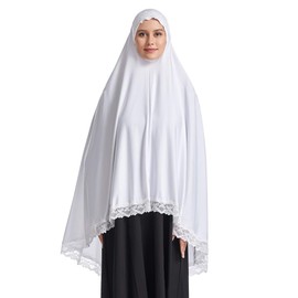 Elegante bufanda larga hiyab con ribete de encaje musulmán islámico Ramadán suave y ligera para mujer, Azul Marino, XL
