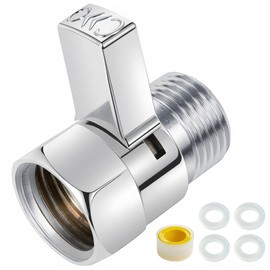 G1/2" Shower Head Shut Off Valve with Gaskets & Thread Tape – Solid Brass Water Flow Control Valve, Extended Lever, Adjustable Shut-Off & Flow Restrictor for Handheld Shower, Bidet Sprayer, RV