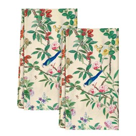 Miss Adola Flour Sack Kitchen Towels - Set of 2 Spring Dish Towels with Hanging Loop 18x26 Inch Absorbent Reusable Cotton Cloths for Cleaning Cute Design Home Decorative Housewarming, Leaf Flower Bird