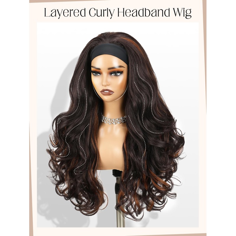 Long Yaki Curly Headband Wigs For Black Women Half Wig