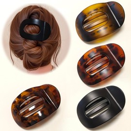 Nalodu Flat Hair Claw Clips for Women Curved Design French Large Unbreakable Flat Rounded Hair Clips for Lying, Driving, 4 Pack