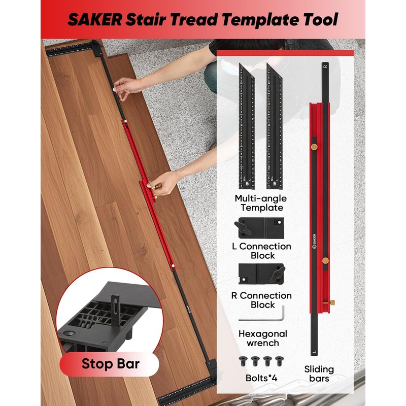 Saker Stair Tread Template Tool,2025 New Stair Measuring Tool,Stair Tread
