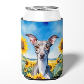 Caroline's Treasures Italian Greyhound in Sunflowers Can or Bottle Hugger Cooler Washable Drink Sleeve Collapsible Beverage Insulated Holder, Can Hugger, Multicolor