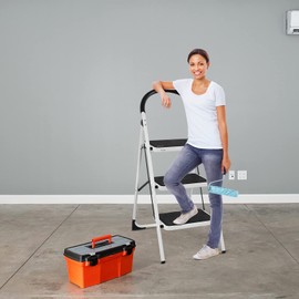 COSTWAY 3 Step Ladder, Folding Step Stool w/Wide Anti-Slip Pedal & Cushioned Handle, Multiuse Lightweight Portable Stepladder 330 lbs Capacity, Stool Ladder for Home Kitchen Office