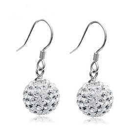 Bellitia Jewelry CZ Diamond Shamballa Earrings Sterling Silver White Crystal Pave Round Disco Ball Glitter Crystal Ball Disco Ladies Girls Earrings for Women 6 mm 8 mm 10 mm, Sterling Silver, Crystal