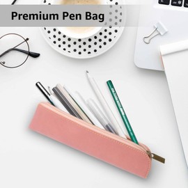 Vnezakl Pen Holder Pouch Stationery Bag Portable Organizer Compact Premium Faux Leather Storage for Business Adults